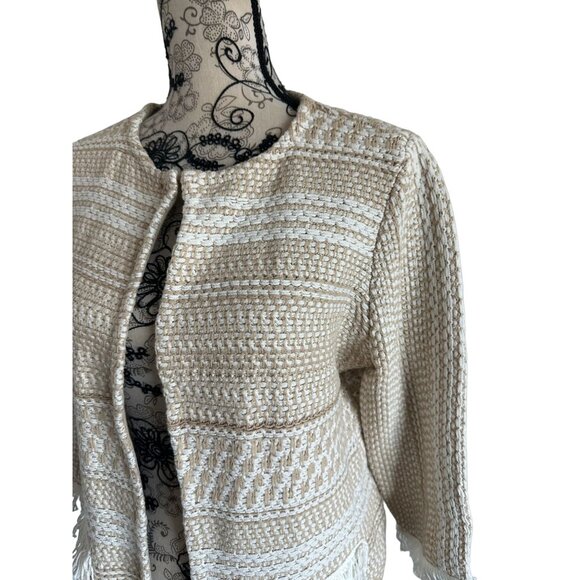 CHICOS Beige Cream Knit Woven Jacket Blazer Size Medium - Picture 2 of 6